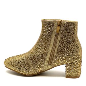 Forever Girls Rhinestone Boots Kids Low Heel Dress Booties Iceberg-12K Shoes Gold Rhinestone 2