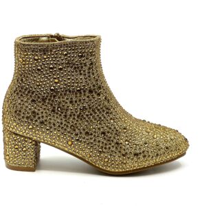 Forever Girls Rhinestone Boots Kids Low Heel Dress Booties Iceberg-12K Shoes Gold Rhinestone 2