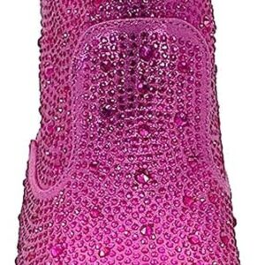 Forever Girls Rhinestone Cowboy Boots Kids Low Heel Dress Booties River-01K Fuchsia 2