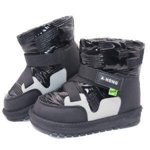 Sugmzox Kids Girls Boys Winter Snow Boots Fur Warm Non Slip Outdoor Ankle Boots black size 2