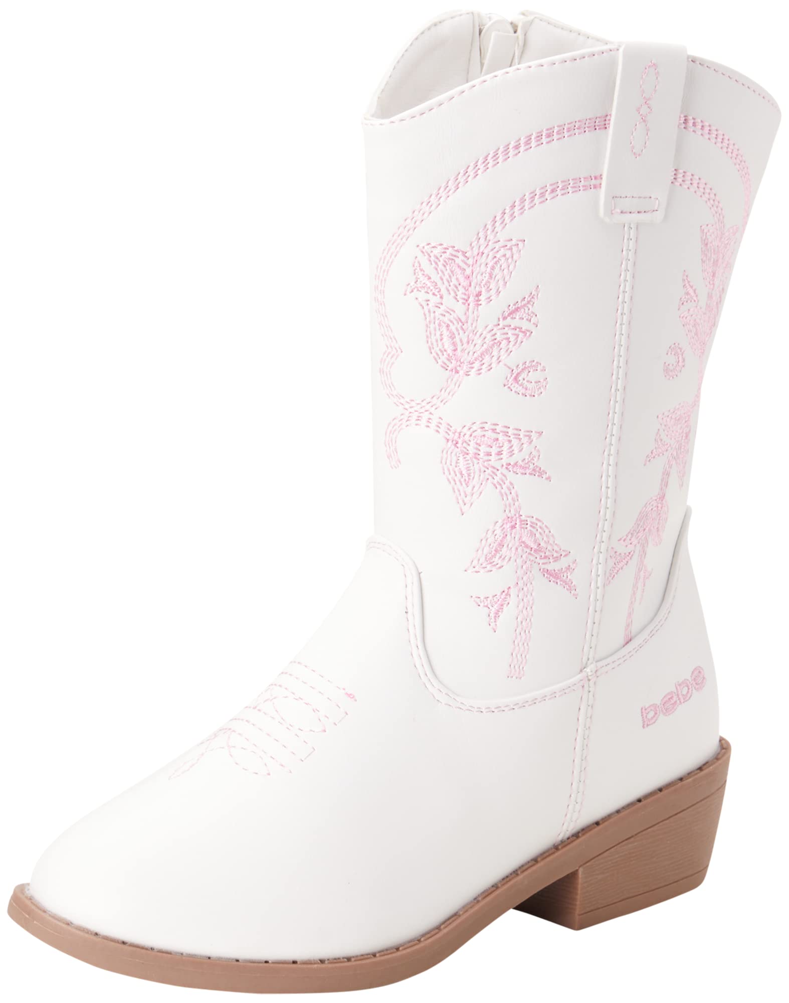 bebe Girls' Cowgirl Boots - Classic Western Cowboy Boots - Mid Calf Boots for Toddlers, Little and Big Girls (5T-7), Size 2 Little Kid, Pink/White