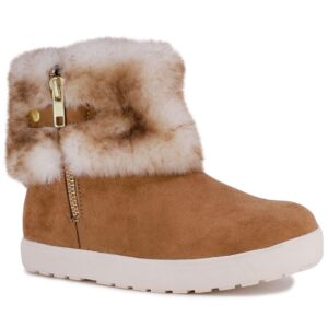 london fog girls elia street cold weather snow boots faux fur zip up warm lined snow boots for girls tan 2