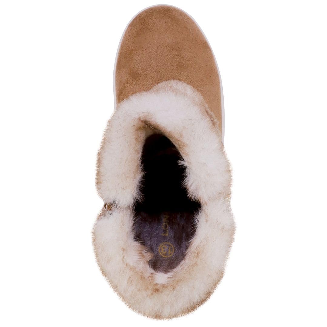 LONDON FOG Girls Elia Street Cold Weather Snow Boots Faux Fur Zip Up Warm Lined Snow Boots For Girls tan 2