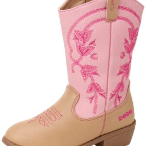 bebe Girls' Cowgirl Boots - Classic Western Cowboy Boots - Mid Calf Boots for Toddlers, Little and Big Girls (5T-7), Size 2 Little Kid, Taupe/Pink