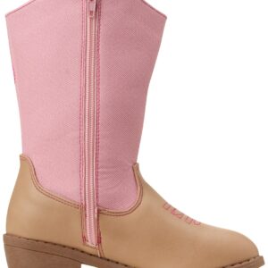 bebe Girls' Cowgirl Boots - Classic Western Cowboy Boots - Mid Calf Boots for Toddlers, Little and Big Girls (5T-7), Size 2 Little Kid, Taupe/Pink