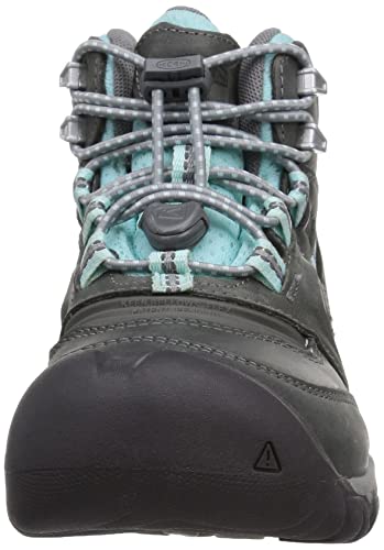 KEEN Ridge Flex Mid Height Waterproof Leather Hiking Boots, Grey/Blue Tint, 2 US Unisex Big Kid