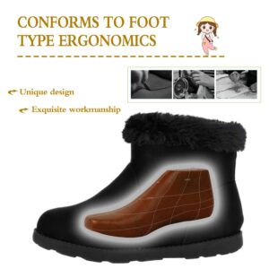 festooning Girls Faux Fur Shearling Style Boots, Girls Warm Winter Flat Non-Slip Zip Snow Boots for Indoor Outdoor Size 2 Black