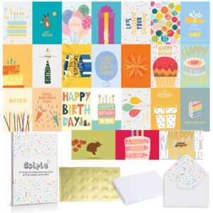 24 pack unique gold foil birthday cards with envelopes & stickers | 4x6 inches blank happy birthday cards assortment in bulk for family, kids, friends, work & office celebrations.