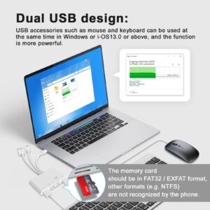 5-in-1 Memory Card Reader, USB OTG Adapter & SD Card Reader for i-Phone/i-Pad, USB C and USB A Devices with Micro SD & SD Card Slots, Supports SD/Micro SD/SDHC/SDXC/MMC