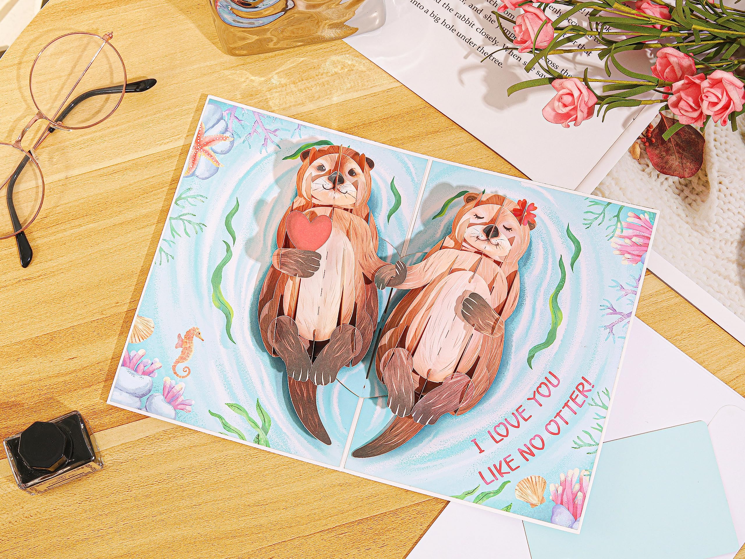 Liif Otter Half 3D Pop Up Anniversary Card For Wife, Husband, Couple, Funny Birthday Card - For Girlfriend, Boyfriend | With Message Note & Envelop | Size 7 x 5 Inch