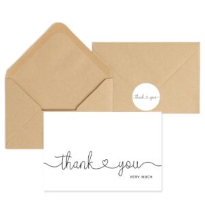 48 Pack Thank You Cards Bulk with Kraft Envelopes and Stickers, 4x6 In Professional Looking | Suitable for Business, Baby Shower, Wedding, Small Business, Graduation, Bridal Shower, Funeral White