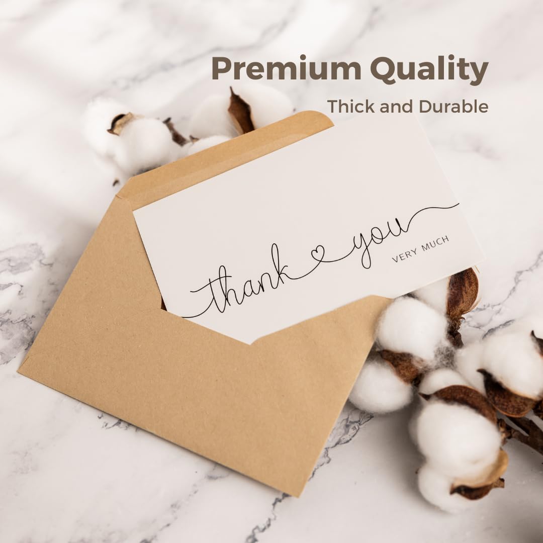 48 Pack Thank You Cards Bulk with Kraft Envelopes and Stickers, 4x6 In Professional Looking | Suitable for Business, Baby Shower, Wedding, Small Business, Graduation, Bridal Shower, Funeral White