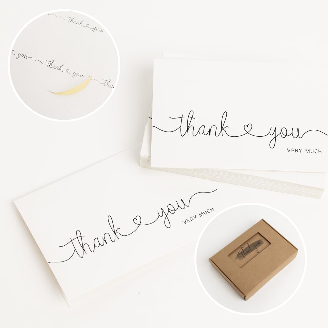 48 Pack Thank You Cards Bulk with Kraft Envelopes and Stickers, 4x6 In Professional Looking | Suitable for Business, Baby Shower, Wedding, Small Business, Graduation, Bridal Shower, Funeral White