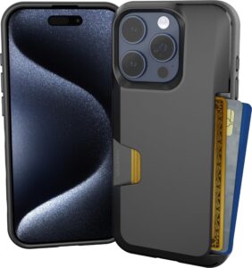 smartish iphone 15 pro wallet case - wallet slayer vol. 1 [slim + protective] credit card holder - drop tested hidden card slot cover compatible with apple iphone 15 pro case wallet - black tie affair