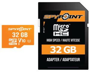 spypoint 32gb micro sd memory card trail for cameras | adapter media storage for trail and game cameras designed | used in hunting and trail cams (class 10 speed)