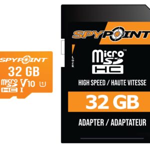 SPYPOINT 32GB Micro SD Memory Card trail for cameras | Adapter Media Storage for Trail and Game Cameras Designed | Used in Hunting and Trail Cams (Class 10 speed)