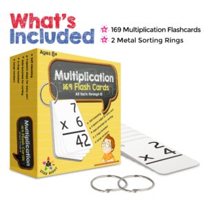 Star Right Math Flash Cards - Multiplication Flash Cards - 169 Hole Punched Math Game Flash Cards - 2 Binder Rings - Multiplication Flashcards, Multiplication Cards, Times Table Flash Cards - Ages 8+