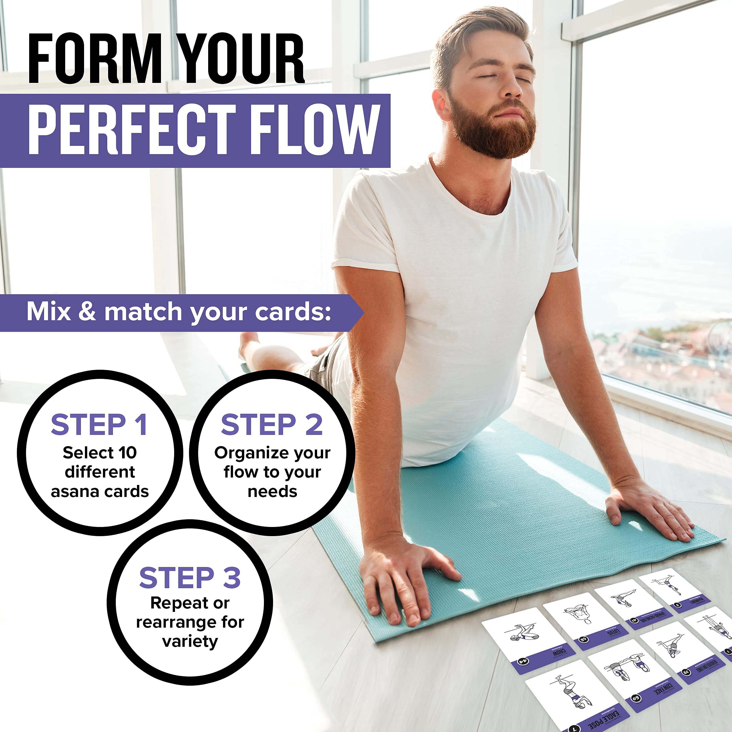 NewMe Fitness Yoga Pose Workout Cards, Instructional Fitness Deck for Women & Men, Beginner Fitness Guide to Training Exercises at Home or Gym