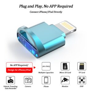 DESOFICON Micro SD Card Reader for iPhone,Lightning to Micro SD/TF Adapter,[Apple MFi Certified] Memory Card Reader for iPhone & iPad,Supports iOS 13 & exFAT/FAT32,for iPhone, Blue (JY-FBA-00019)