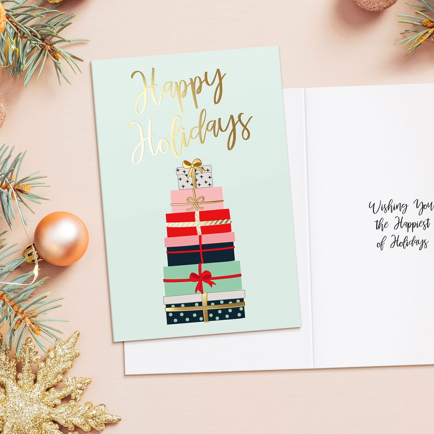 Sweetzer & Orange Christmas Cards Set - 24 Gold Foil Holiday Cards with Red Envelopes – 6 Assorted Designs Boxed for Easy Storage - Bulk Greeting and New Years Cards - 4x6