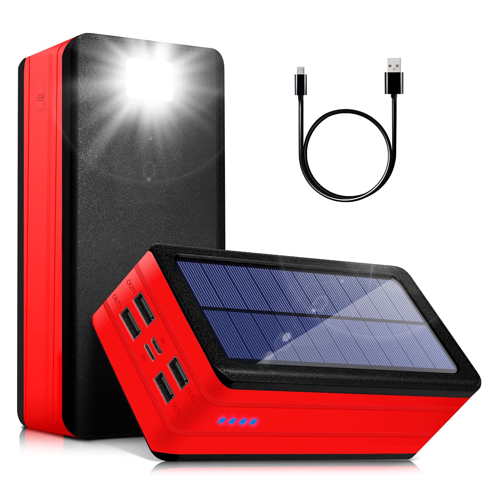 Solar Power Bank 50000mAh, Portable Solar Phone Charger with Flashlight, 4 Output Ports, 2 Input Ports, Solar Battery Bank Compatible with iPhone for Camping, Hiking, Trips