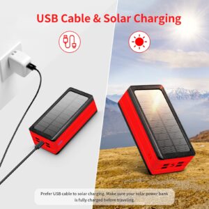 Solar Power Bank 50000mAh, Portable Solar Phone Charger with Flashlight, 4 Output Ports, 2 Input Ports, Solar Battery Bank Compatible with iPhone for Camping, Hiking, Trips