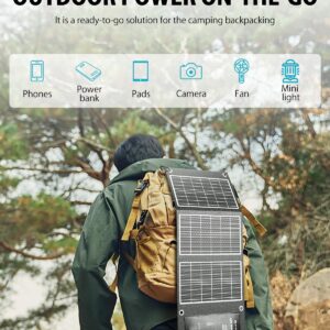 ELECAENTA 22W Solar Charger with 2 USB Ports, 24% High Efficiency, IP54 Waterproof, Foldable & Portable ETFE Solar Panel Charger for iPhone, iPad, Samsung, LG and Outdoor Camping Backpacking