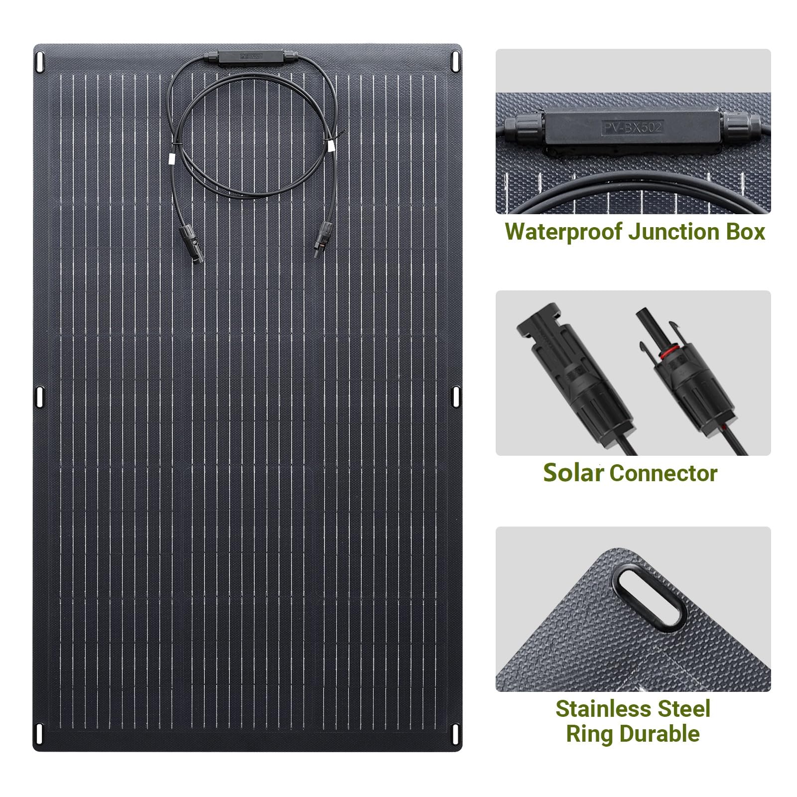 ALLPOWERS SF200 Flexible Solar Panel 200W 32V IP68 Monocrystalline Solar Modules Bendable Semi-Flexible Mono Solar Panel 200 Watt for RV Roof Boat Cabin Van Uneven Surfaces