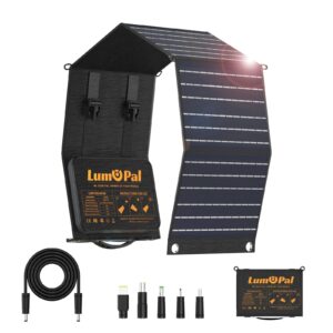 foldable solar panel, lumopal 60w portable folding solar charger kit with usb-c pd60w 5v usb-a qc3.0 dc18-20v ports,ip65 waterproof for rvcamping backpacking compatible with phone tablet power station