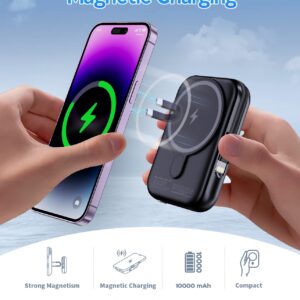 Ceftydy Magnetic Wireless Portable Charger, 10000mAh Battery Pack with USB-C Cable & LED Display, Built-in Lightning Cable, Magnetic Power Bank 20W PD Fast Charging for iPhone 15/14/13/12 Series