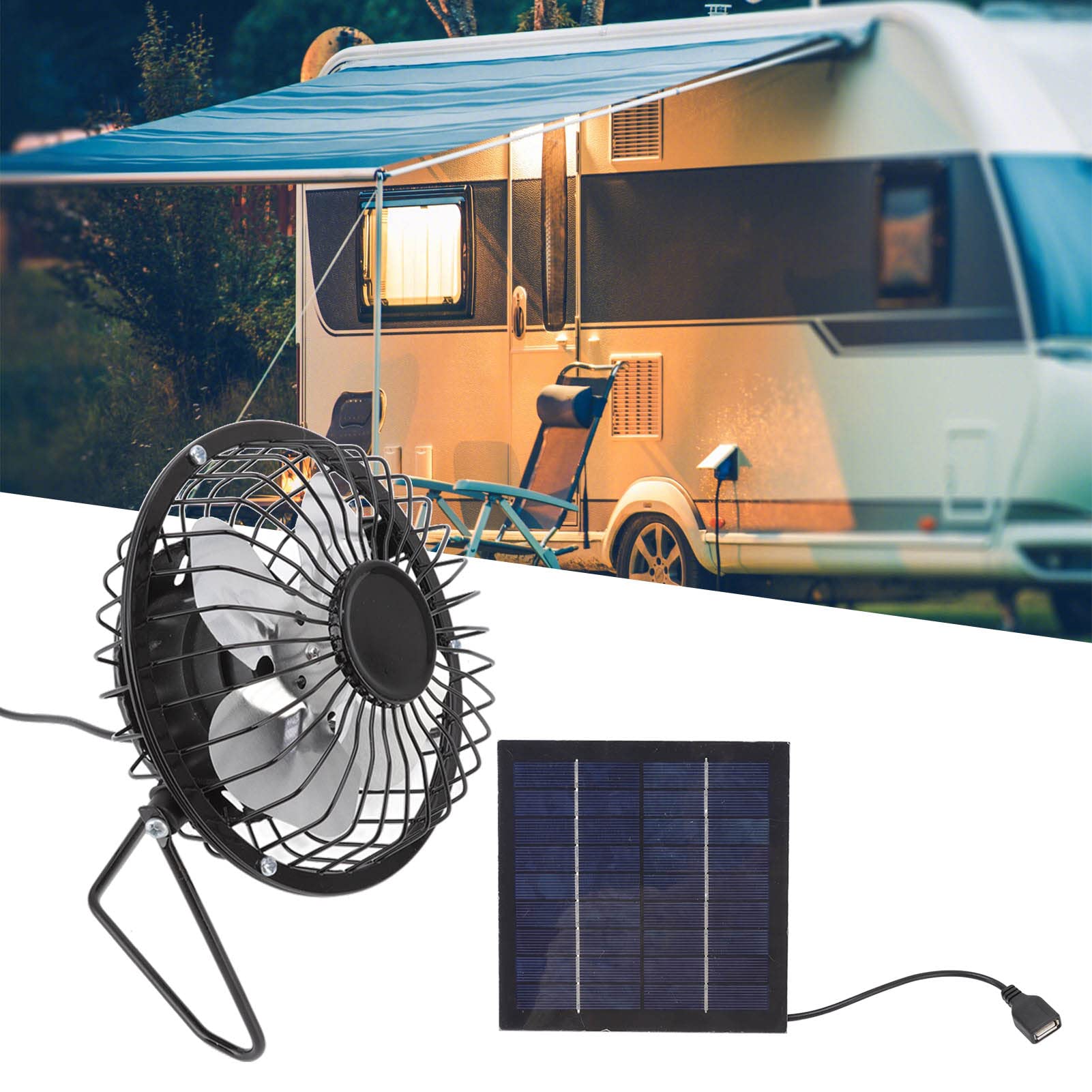 DC5V 2.5w Solar Panel Fans Kit, Portable Solar Panel Powered Cooling Fan Solar Fan for Outdoor Greenhouse Travelling RV