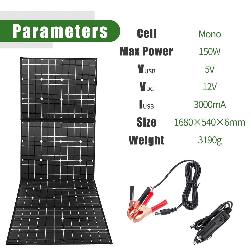 150W Foldable Solar Panel, Portable Solar Panel, Foldable Solar Suitcase Monocrystalline Solar Panels, Foldable Solar Charger IP65 Waterproof