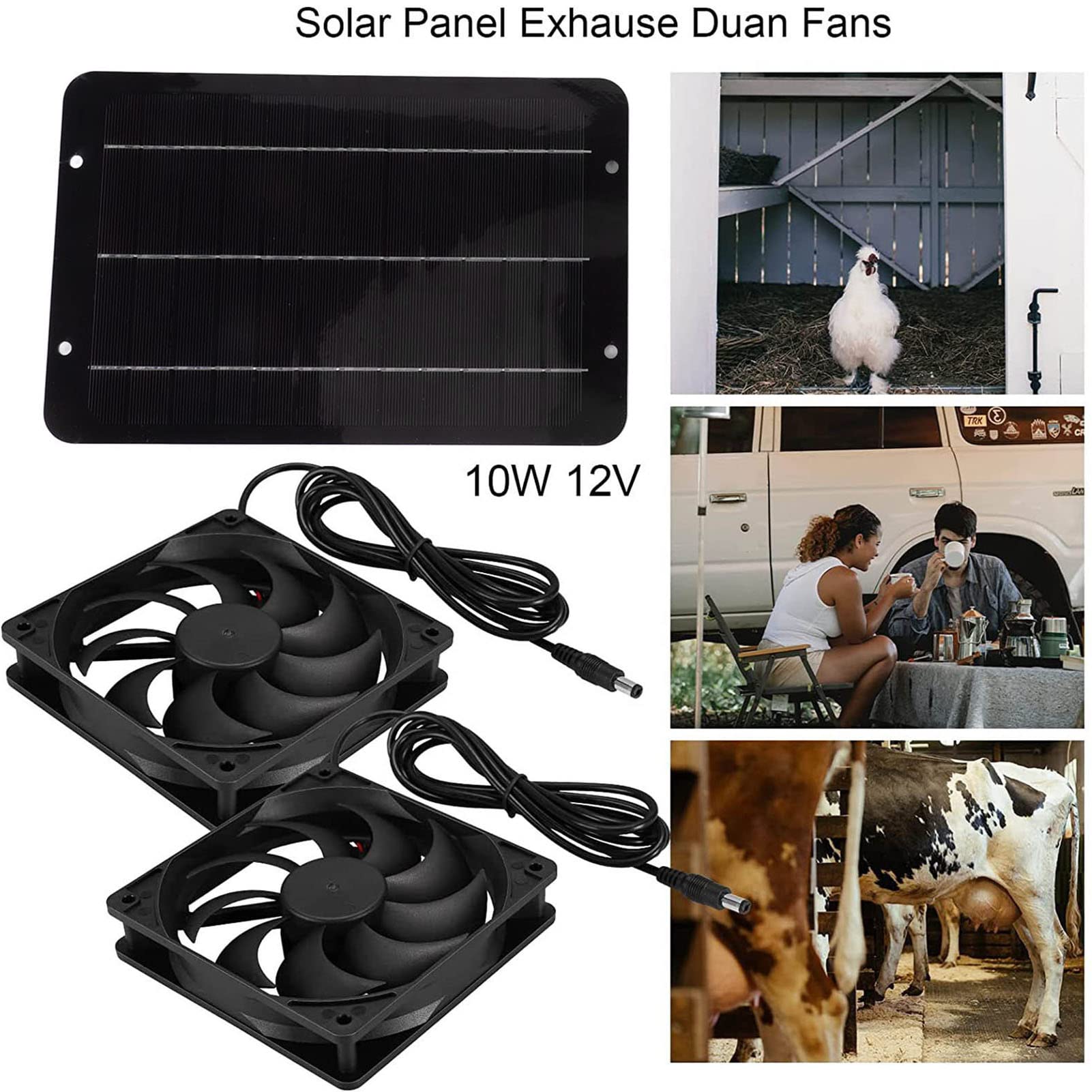 10W 12V Solar Panel Dual Fans Kit, Waterproof Portable Solar Powered Exhaust Ventilation Fan for Chicken Coop Greenhouse Shed PET Houses Window