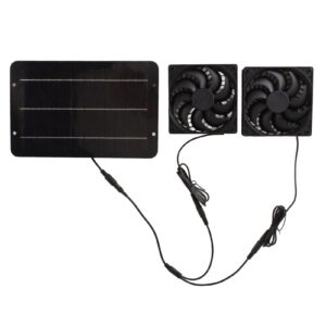 10W 12V Solar Panel Dual Fans Kit, Waterproof Portable Solar Powered Exhaust Ventilation Fan for Chicken Coop Greenhouse Shed PET Houses Window