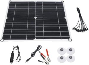 cajuca 20w semi-flexible solar panel, car battery charger portable solar panel dc solar charger with 10a solar controller for car motorcycle boat