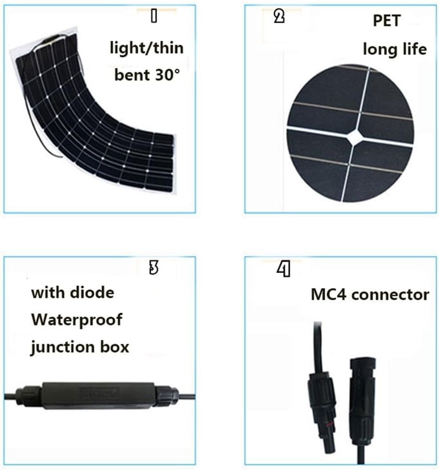 CAJUCA Flexible Solar Panel, 100 Watt 18 Volt Monocrystalline Bendable Solar Charger, Portable Solar Board for RV Tent Roof