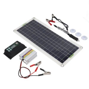 Solar Panel, 12V 30W Portable Solar Panel Kit with 220W Inverter Controller Polysilicon High Efficiency 2 USB Port for RV Boat Car