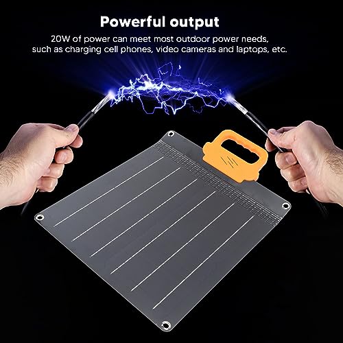 20W 18V Flexible Solar Panel, Waterproof Foldable Portable Monocrystalline Solar Panel Charger with Handle for Marine RV Cabin Van Car (Black)