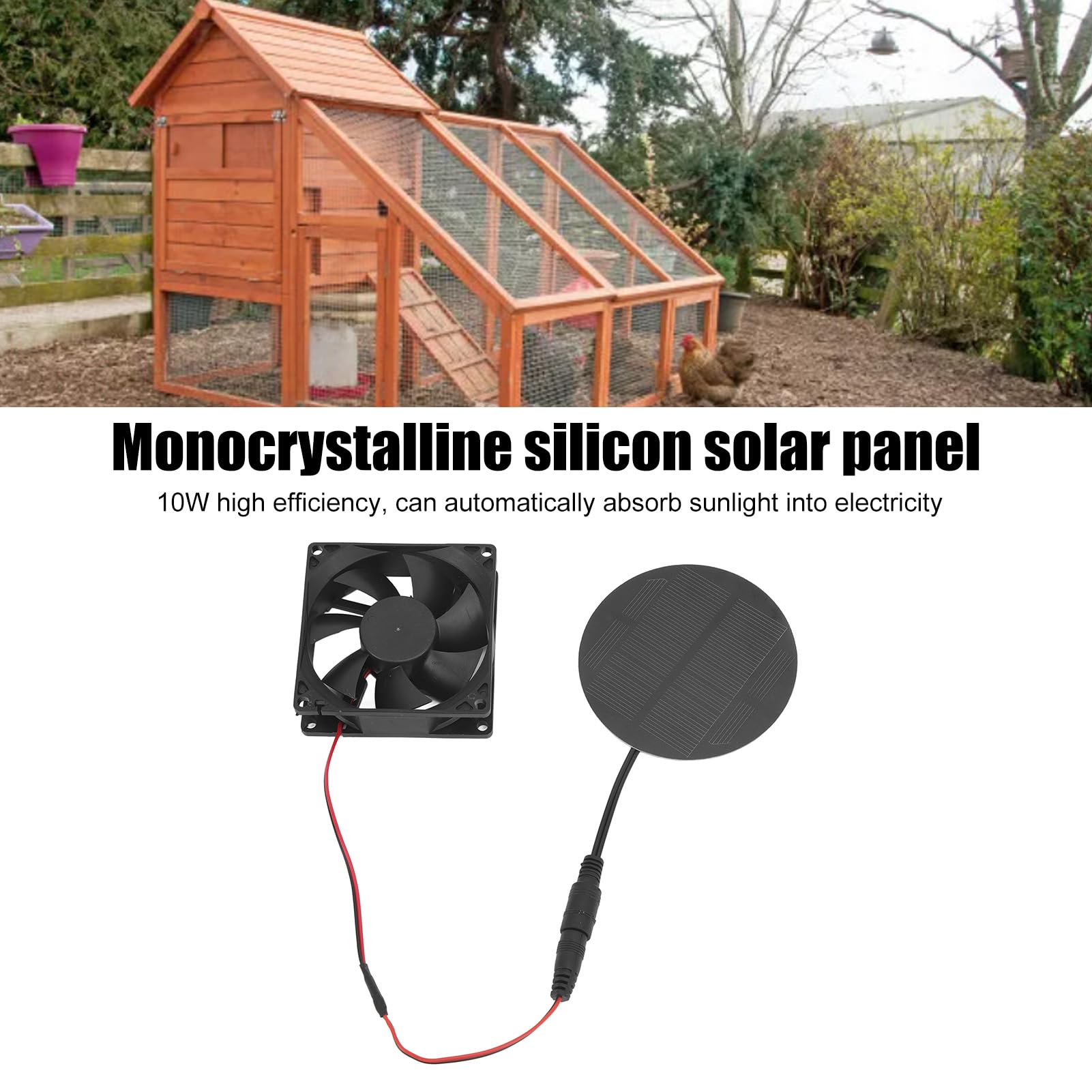 10W Solar Powered Exhaust Fan, 8cm Portable Solar Panel Fan Kit for Shed Garage Attic Barn Workshop Chicken Coop Pets Houses