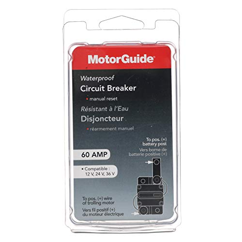 MotorGuide 8M0064076 Manual Reset Circuit Breaker — for 12V, 24 V and 36V Trolling Motors — Push-Button Reset — 60 Amp