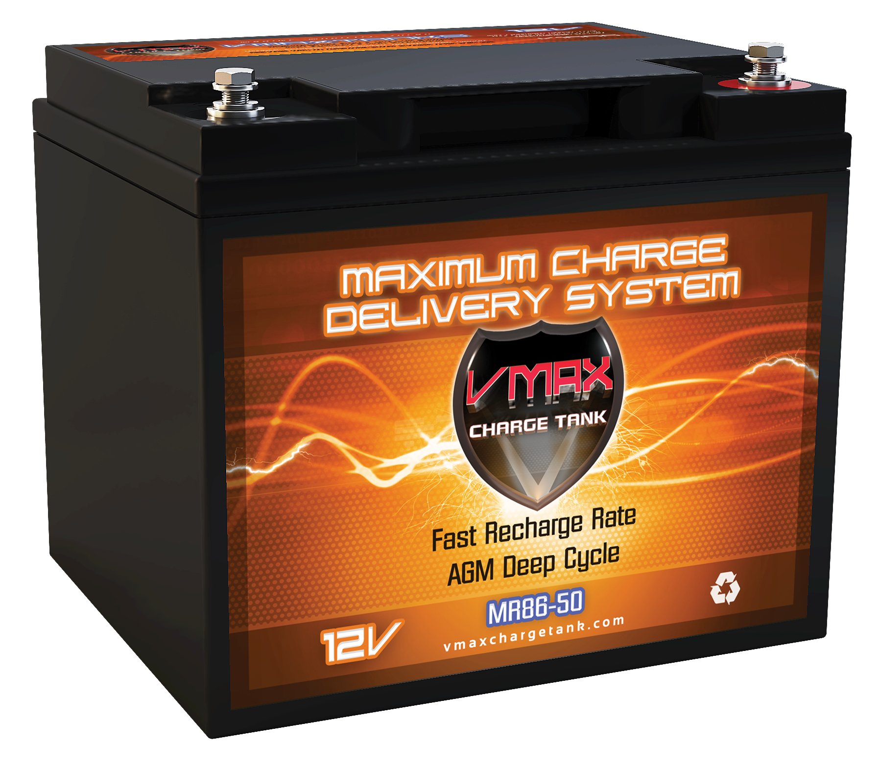 VMAX MR86-50 12V 50AH AGM Deep Cycle Battery (7.8"Lx6.6"Wx6.7"H) compatible with MotorGuide Bulldog 40 Freshwater TM Foot Control 12V, 40lb Trolling Motor