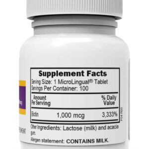 Superior Source Biotin 1000 mcg. Under The Tongue Quick Dissolve MicroLingual Tablets, 100 Count, Supports Healthy Hair, Skin, and Nail Growth, Helps Support Energy Metabolism, Non-GMO