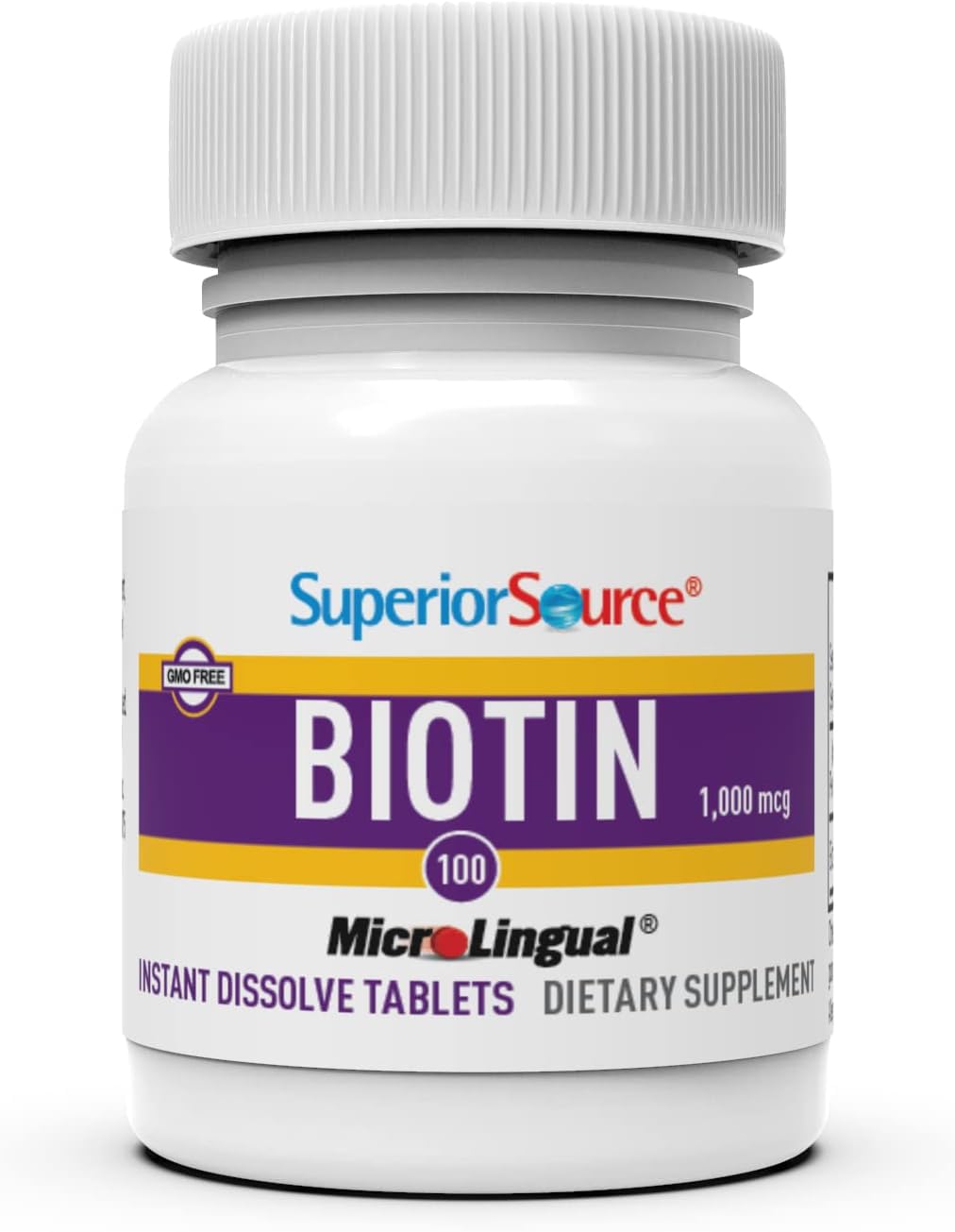 Superior Source Biotin 1000 mcg. Under The Tongue Quick Dissolve MicroLingual Tablets, 100 Count, Supports Healthy Hair, Skin, and Nail Growth, Helps Support Energy Metabolism, Non-GMO