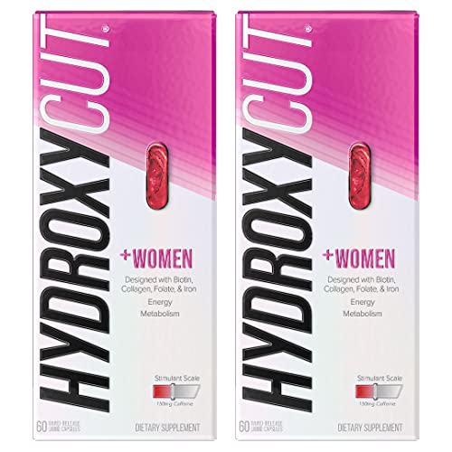 Hydroxycut +Women - 60 Rapid-Release Liquid Capsules, Pack of 2 - includes Biotin, Collagen, Folate & Iron