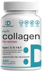 multi-collagen 1000mg bamboo silica 50mg hyaluronic acid 50mg saw palmetto 100mg hydrolyzed keratin 100mg & vitamin c & e with biotin 5000mcg - 11 in 1 formula for hair, skin, nail & joint health