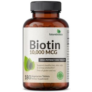 Futurebiotics Biotin 10,000 MCG High Potency Tablets Supports Healthy Hair, Skin & Nails & Energy Production, Non-GMO, 180 Vegetarian Tablets