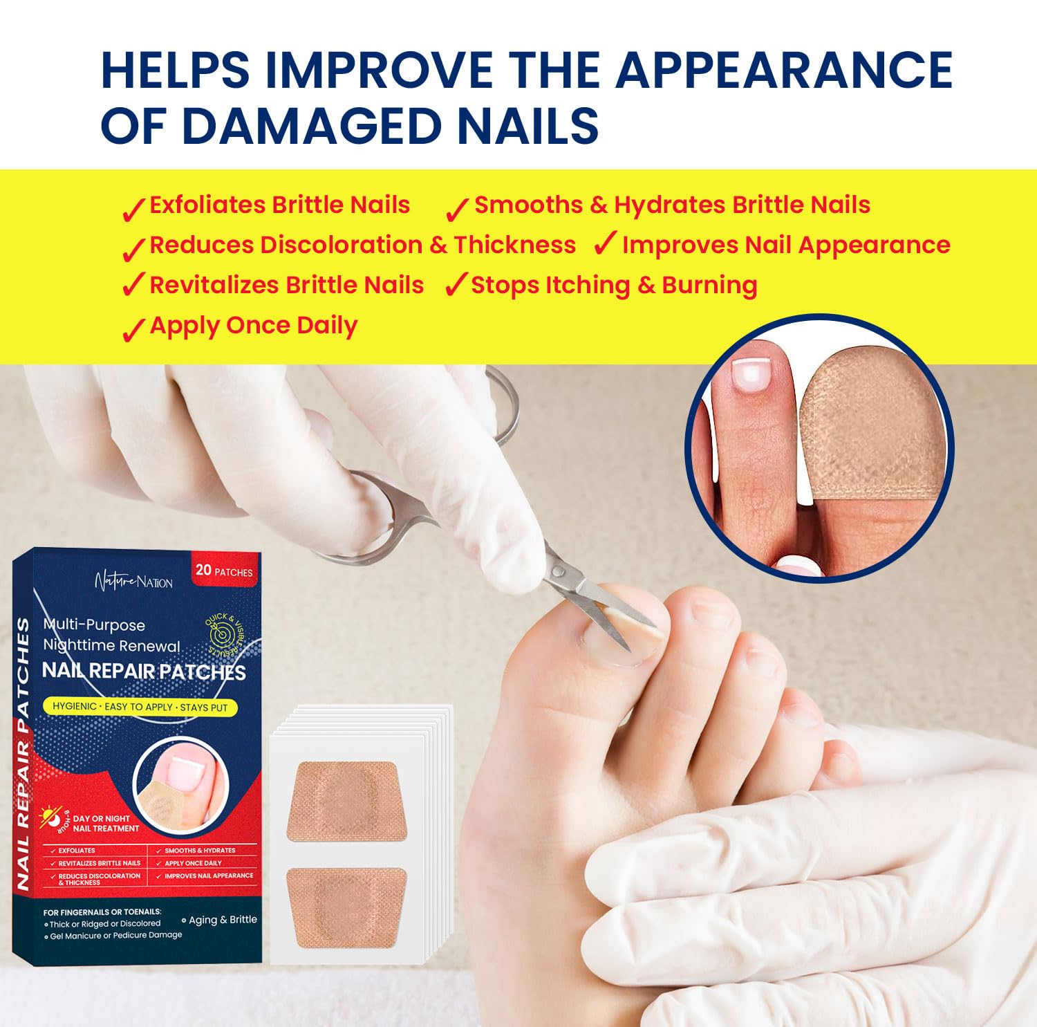 Multi-Purpose Fungus Nail Patches, Toenail Fungus Treatment, Nail Fungus Treatment for Toenail, Ingrown Toenail Treatment, Toe Nail Fungus Treatment Extra Strength, Nighttime Fungal Nail Patches