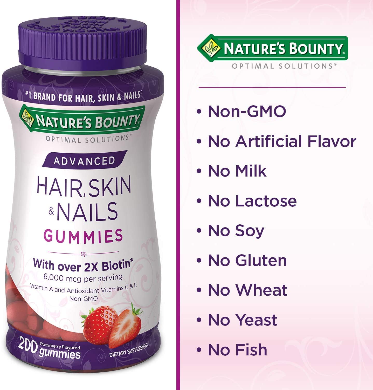 Nature's Bounty Hair, Skin & Nails Rapid Gummies, Argan-Infused Vitamin Supplement with Biotin , Supports Hair, Skin, and Nail Health for Women, 230 Count