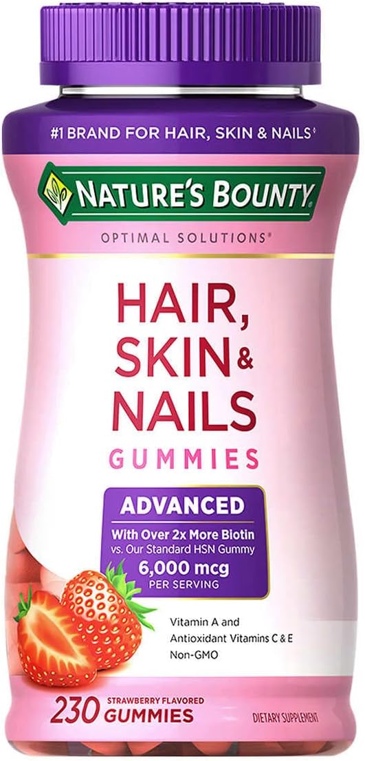 Nature's Bounty Hair, Skin & Nails Rapid Gummies, Argan-Infused Vitamin Supplement with Biotin , Supports Hair, Skin, and Nail Health for Women, 230 Count