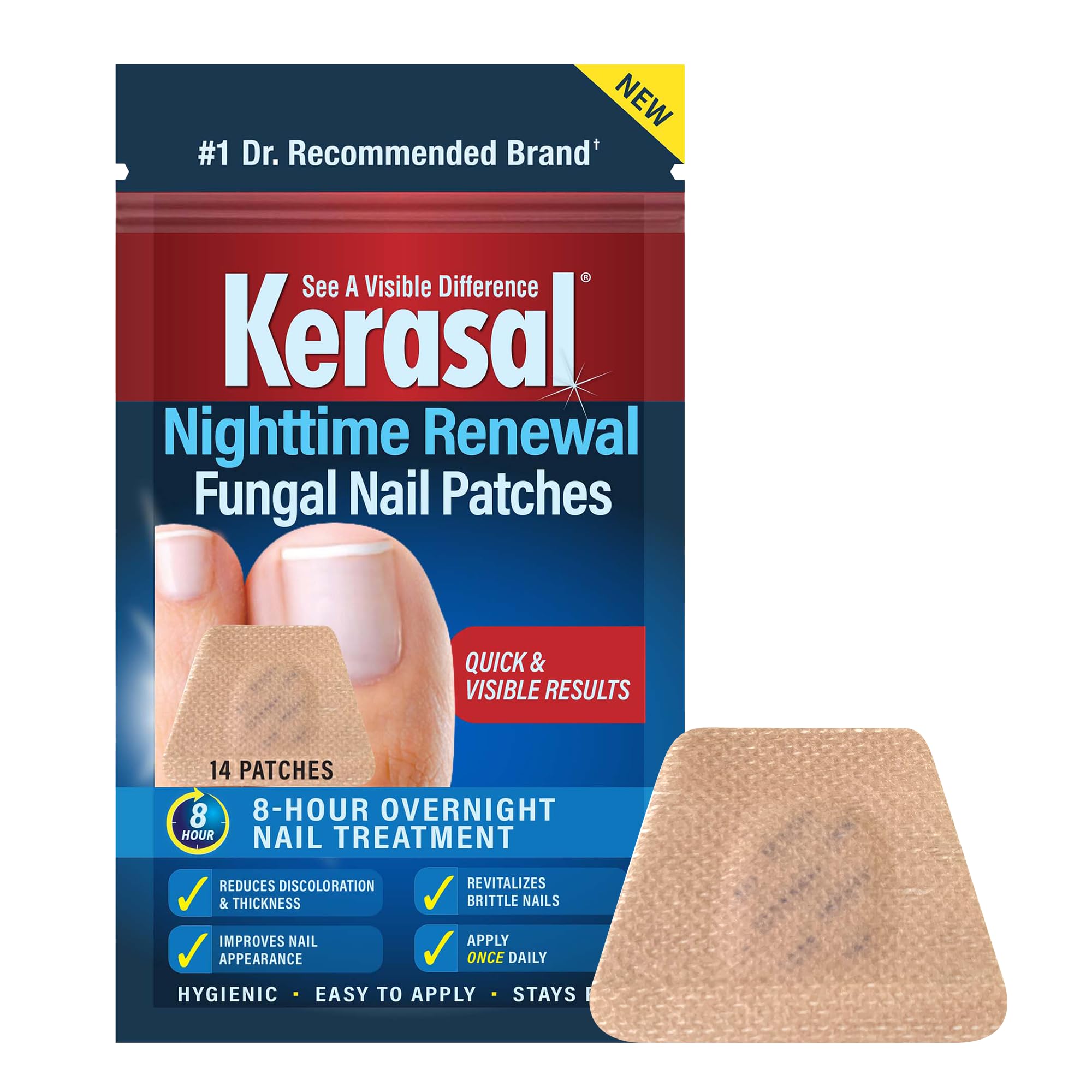 Kerasal Nighttime Renewal Fungal Nail Patches - 14 Patch - Overnight Nail Repair for Nail Fungus Damage, 8-Hour Nail Treatment Restores Healthy Appearance